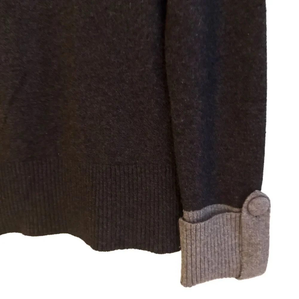Banana Republic Luxury Cashmere Wool Sweater Size M Gray Taupe Button Cowl Neck
